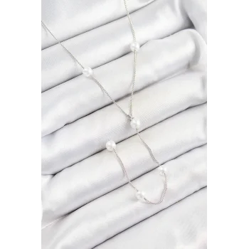 Pirinç İnci Figürlü Y Model Gümüş Renk Kadın Kolye