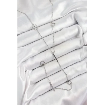 316L Çelik Kelebek Figürlü Y Model Gümüş Renk Kadın Kolye