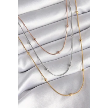 316L Çelik Mix Renk 3lü Topçuk Detay Kadın Kolye