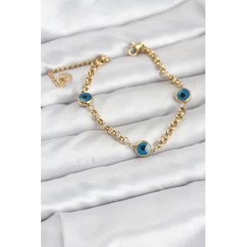 316L Çelik Nazar Model Gold Renk Kadın Bileklik