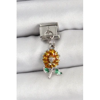 316L Çelik Sallantılı Ayçiçeği Model Gümüş Renk Nomination Charm