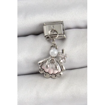 316L Çelik Sallantılı İnci Detaylı İstiridye Model Gümüş Renk Nomination Charm