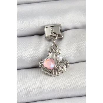 316L Çelik Sallantılı İnci Detaylı İstiridye Model Gümüş Renk Nomination Charm
