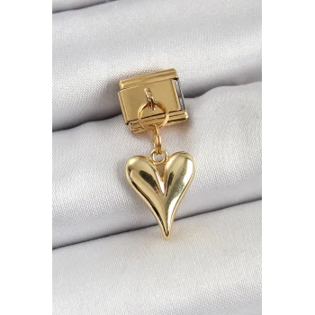 316L Çelik Sallantılı Kalp Model Gold Renk Nomination Charm