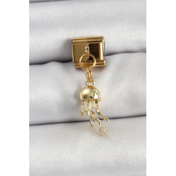 316L Çelik Sallantılı Zirkon Taşlı Deniz Anası Model Gold Renk Nomination Charm