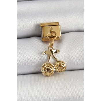 316L Çelik Sallantılı Zirkon Taşlı Fiyonk Model Gold Renk Nomination C316L Çelik Sallantılı Kiraz Model Gold Renk Nomination Charm