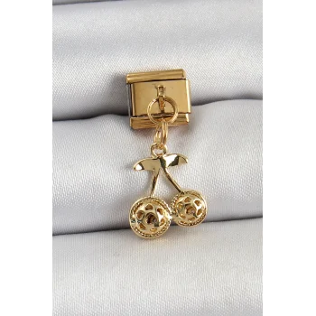 316l Çelik Sallantılı Zirkon Taşlı Fiyonk Model Gold Renk Nomination C316l Çelik Sallantılı Kiraz Model Gold Renk Nomination Charm