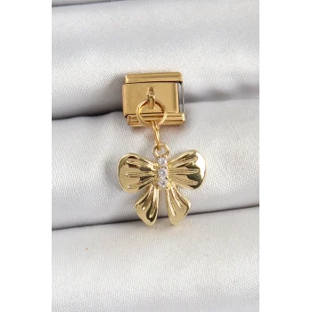 316l Çelik Sallantılı Zirkon Taşlı Fiyonk Model Gold Renk Nomination Charm