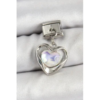 316L Çelik Sallantılı Zirkon Taşlı Kalp Model Gümüş Renk Nomination Charm