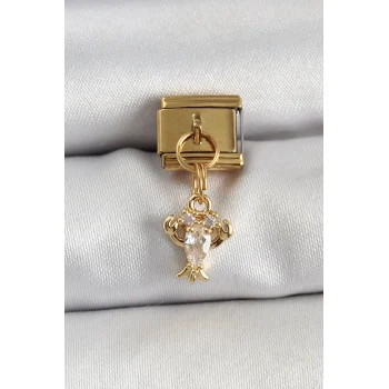 316L Çelik Sallantılı Zirkon Taşlı Yengeç Model Gold Renk Nomination Charm