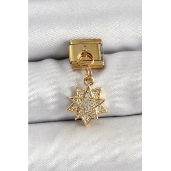 316L Çelik Sallantılı Zirkon Taşlı Yıldız Model Gold Renk Nomination Charm