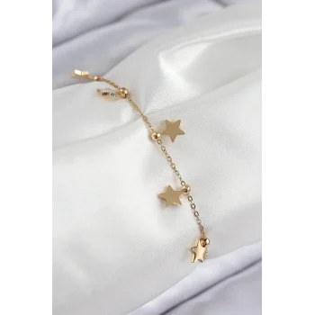 316L Çelik Sıralı Yıldız Model Gold Renk Kadın Bileklik