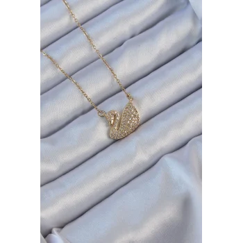 316L Çelik Zincir Altın Renk Zirkon Taşlı Kuğu Kolye