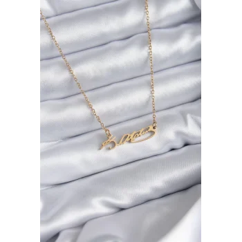 316L Çelik Zincir Gold Renk Atatürk İmzası Model Kadın Kolye
