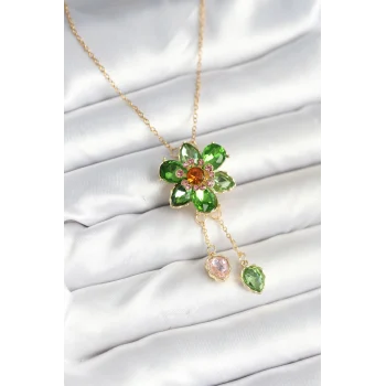 316L Çelik Zincir Gold Renk Çiçek Model Sallantılı Kadın Kolye