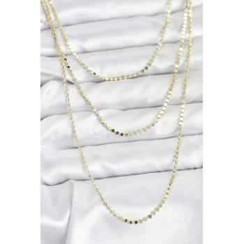 316L Çelik Zincir Gold Renk Ezme Zincir Model 3lü Kadın Kolye