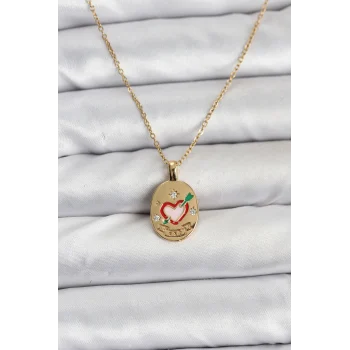 Çelik Zincir Gold Renk Kalp Figürlü Kadın Kolye