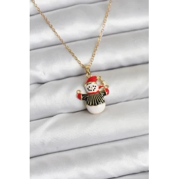 316L Çelik Zincir Gold Renk Kardan Adam Figürlü Yılbaşı Temalı Kadın Kolye