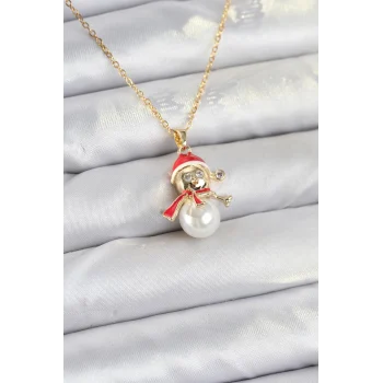 316L Çelik Zincir Gold Renk Kardan Adam Model Yılbaşı Temalı Kadın Kolye