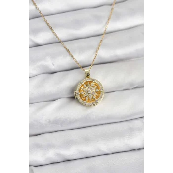 Çelik Zincir Gold Renk Kutup Yıldızı Kapaklı Model Kadın Kolye