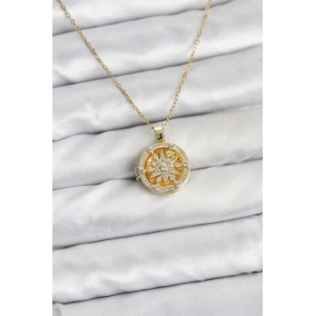 316L Çelik Zincir Gold Renk Kutup Yıldızı Kapaklı Model Kadın Kolye