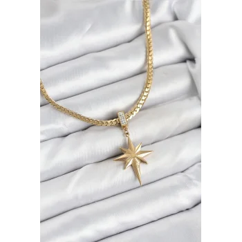 316L Çelik Zincir Gold Renk Kutup Yıldızı Model Kadın Kolye