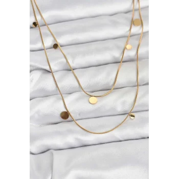 Çelik Zincir Gold Renk Pullu Kadın Kolye
