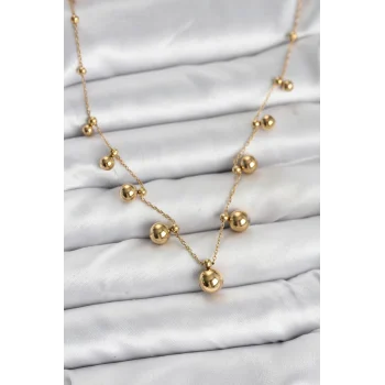 316L Çelik Zincir Gold Renk Topçuklu Kolye