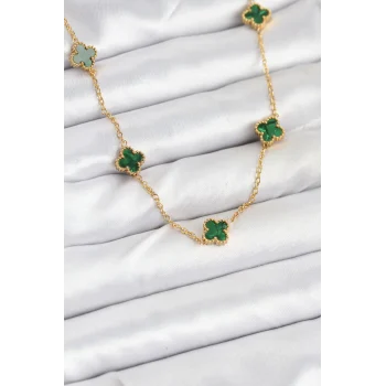 316L Çelik Zincir Gold Renk Yeşil Baby Boy Yonca Kadın Kolye
