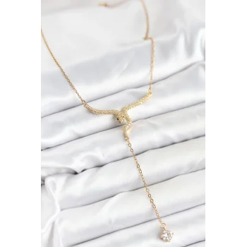 316L Çelik Zincir Gold Renk Yılan Model Y Kolye