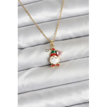 316L Çelik Zincir Gold Renk Yılbaşı Teması Kadın Kolye