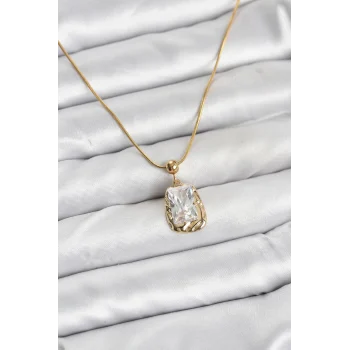316L Çelik Zincir Gold Renk Zirkon Taşlı Kadın Kolye