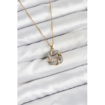 316L Çelik Zincir Gold Renk Zirkon Taşlı Sarmal Model Kadın Kolye