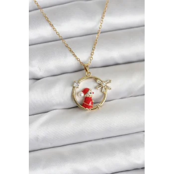 316L Çelik Zincir Gold Zirkon Taşlı Yılbaşı Tema Kadın Kolye