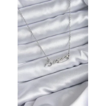 316L Çelik Zincir Gümüş Renk Atatürk İmza Figür Kadın Kolye