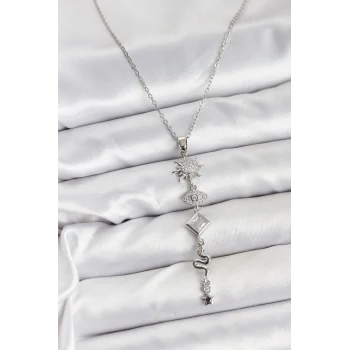 Çelik Zincir Gümüş Renk Güneş Ve Enerji Model Kadın Y Kolye
