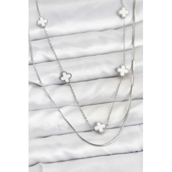 316L Çelik Zincir Gümüş Renk İtalyan Zincirli Yonca Model Kadın Kolye