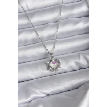 316L Çelik Zincir Gümüş Renk Kalp Model Kadın Kolye