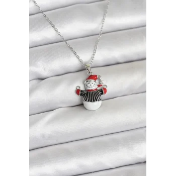 316L Çelik Zincir Gümüş Renk Kardan Adam Figürlü Yılbaşı Temalı Kadın Kolye
