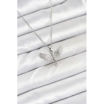 316l Çelik Zincir Gümüş Renk Melek Model Kadın Kolye