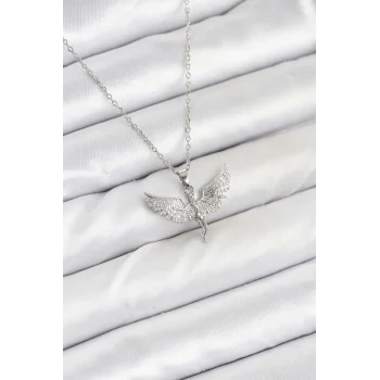 316L Çelik Zincir Gümüş Renk Melek Model Kadın Kolye