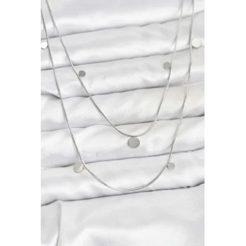 316L Çelik Zincir Gümüş Renk Pullu Kadın Kolye