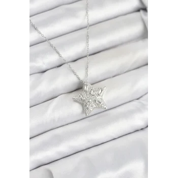 316L Çelik Zincir Gümüş Renk Yıldız Model Kadın Kolye