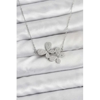 316L Çelik Zincir Gümüş Renk Zirkon Taşlı Kelebek Model Kadın Kolye