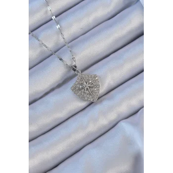 316L Çelik Zincir Gümüş Renk Zirkon Taşlı Kutup Yıldızı Kolye