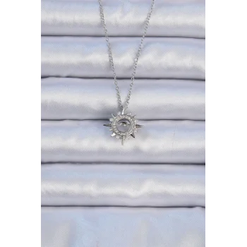 316L Çelik Zincir Gümüş Renk Zirkon Taşlı Parlayan Yıldız Kolye