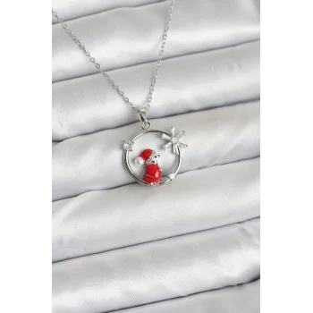 Çelik Zincir Gümüş Zirkon Taşlı Yılbaşı Tema Kadın Kolye