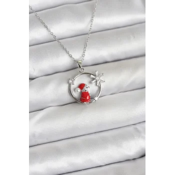 316L Çelik Zincir Gümüş Zirkon Taşlı Yılbaşı Tema Kadın Kolye