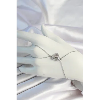 316L Çelik Zincirli Gümüş Renk Kalp Figürlü Zirkon Taşlı Şahmeran