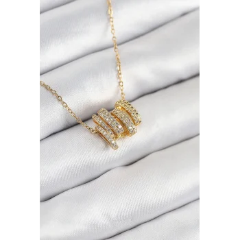 316L Çelik Zirkon Taşlı Sarmal Model Gold Renk Kadın Kolye